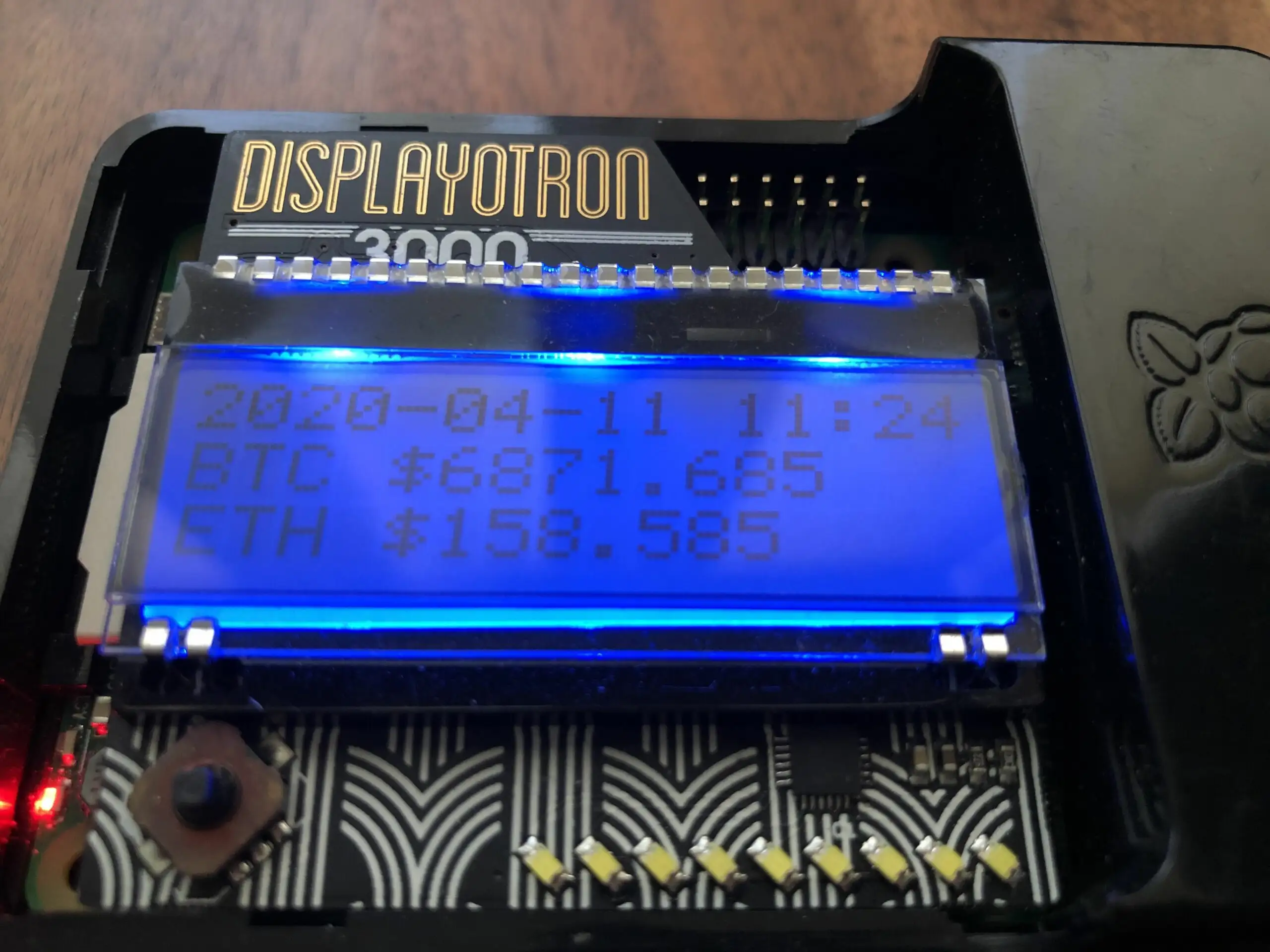 Bitcoin And Ethereum price Ticker using Raspberry Pi and Display-O-Tron